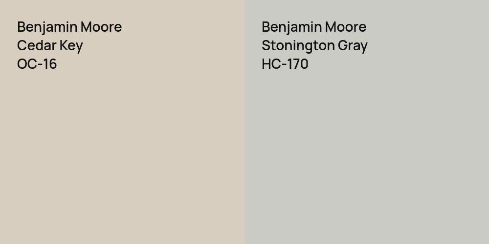 Benjamin Moore Cedar Key vs. Benjamin Moore Stonington Gray