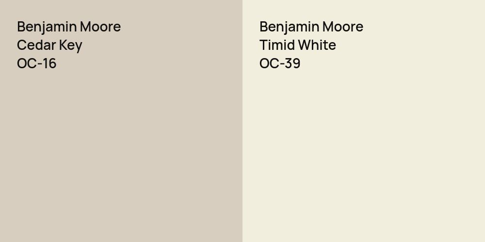 Benjamin Moore Cedar Key vs. Benjamin Moore Timid White