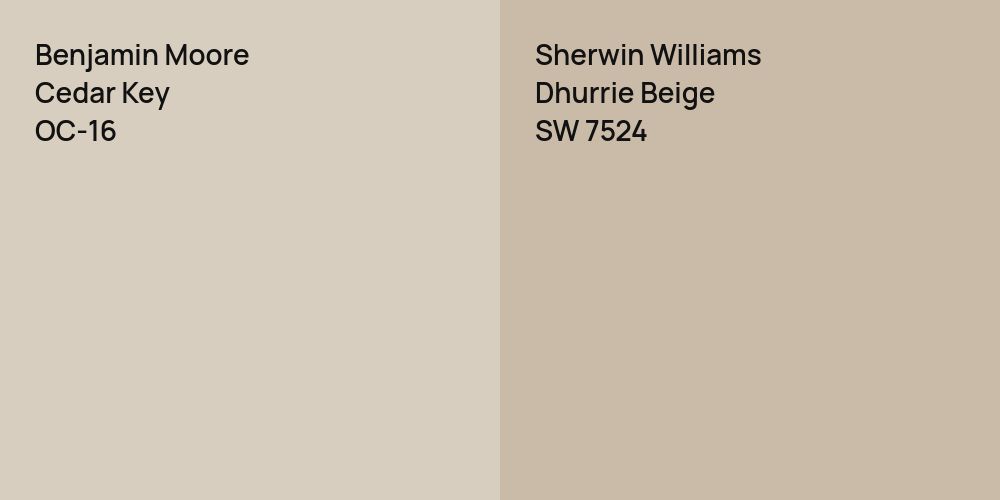 Benjamin Moore Cedar Key vs. Sherwin Williams Dhurrie Beige