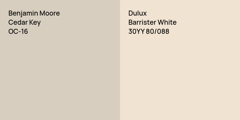 Benjamin Moore Cedar Key vs. Dulux Barrister White