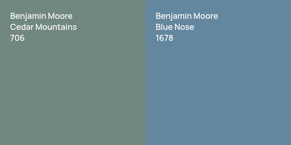 Benjamin Moore Cedar Mountains vs. Benjamin Moore Blue Nose