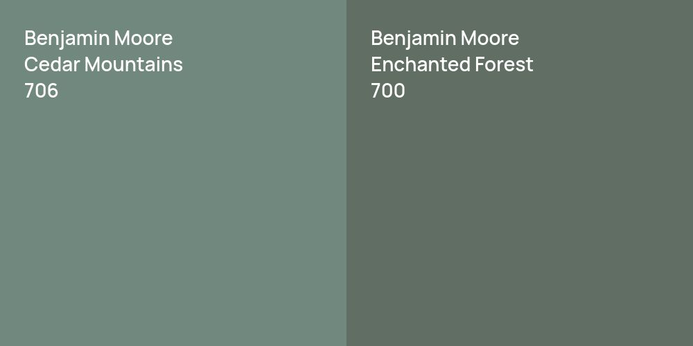 Benjamin Moore Cedar Mountains vs. Benjamin Moore Enchanted Forest