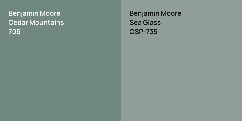 Benjamin Moore Cedar Mountains vs. Benjamin Moore Sea Glass