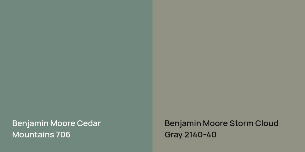 Benjamin Moore Cedar Mountains vs. Benjamin Moore Storm Cloud Gray