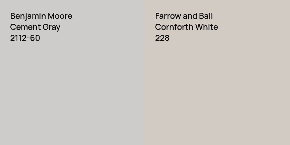 Benjamin Moore Cement Gray vs. Farrow and Ball Cornforth White