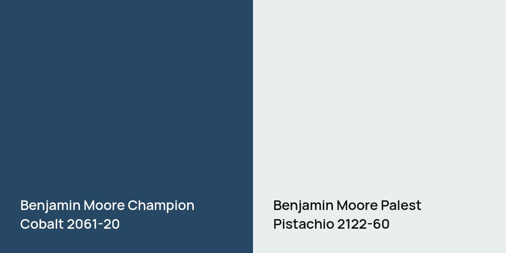 Benjamin Moore Champion Cobalt vs. Benjamin Moore Palest Pistachio