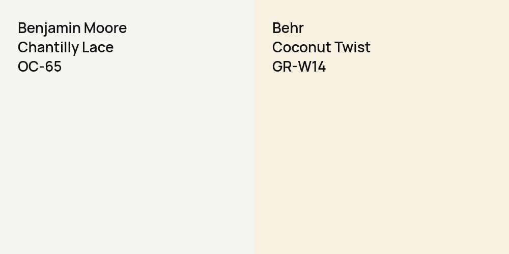 Benjamin Moore Chantilly Lace vs. Behr Coconut Twist