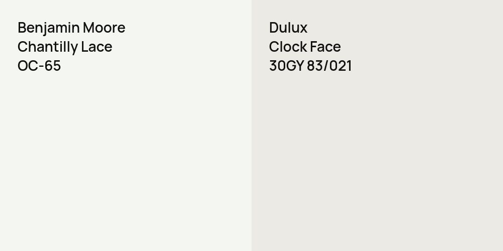 Benjamin Moore Chantilly Lace vs. Dulux Clock Face