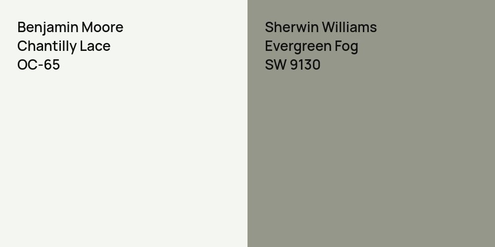 Benjamin Moore Chantilly Lace vs. Sherwin Williams Evergreen Fog color ...