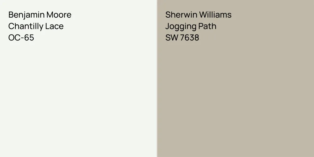 Benjamin Moore Chantilly Lace vs. Sherwin Williams Jogging Path