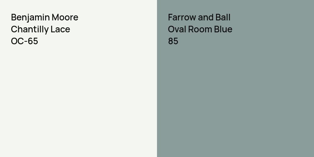 Benjamin Moore Chantilly Lace vs. Farrow and Ball Oval Room Blue