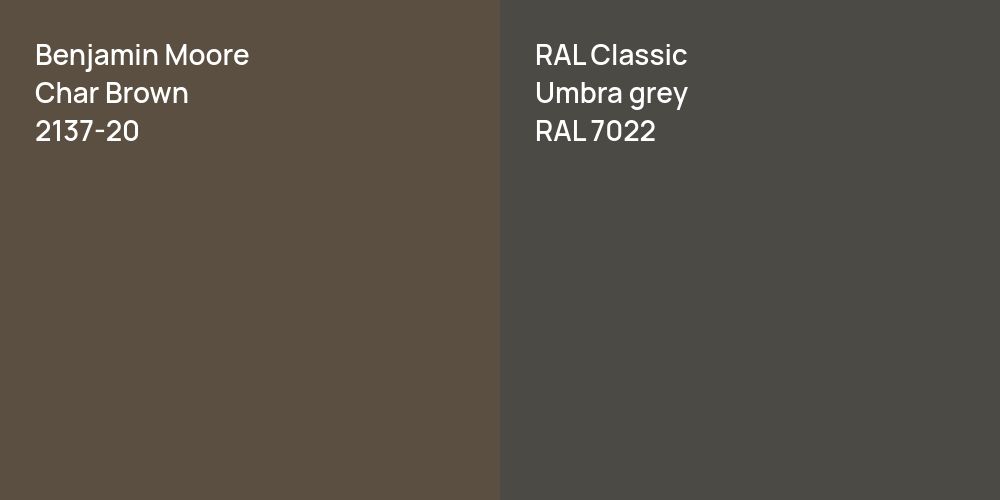 Benjamin Moore Char Brown vs. RAL Classic  Umbra grey