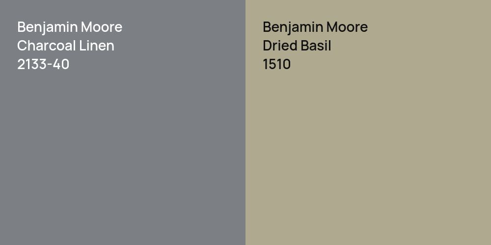 Benjamin Moore Charcoal Linen vs. Benjamin Moore Dried Basil