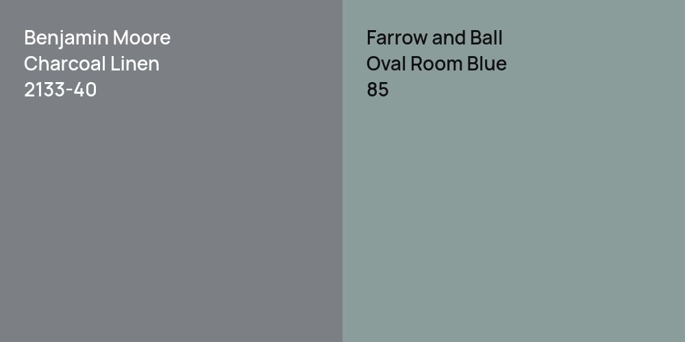 Benjamin Moore Charcoal Linen vs. Farrow and Ball Oval Room Blue