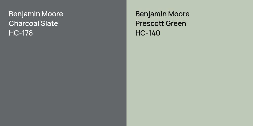 Benjamin Moore Charcoal Slate vs. Benjamin Moore Prescott Green