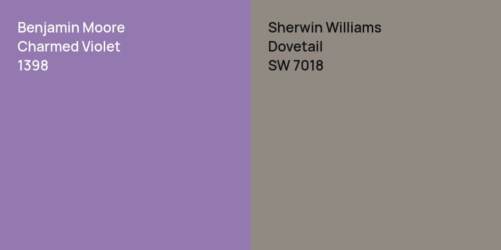 Benjamin Moore Charmed Violet vs. Sherwin Williams Dovetail comparison