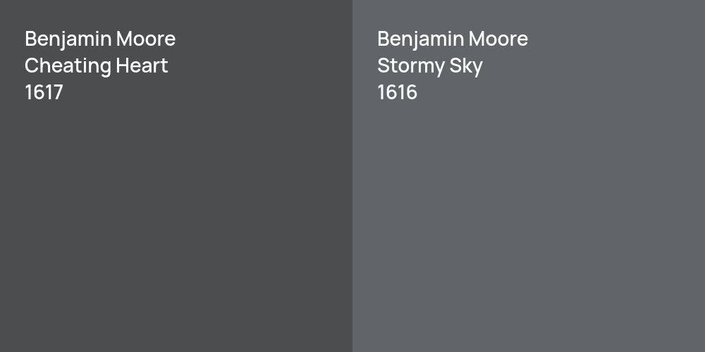 Benjamin Moore Cheating Heart vs. Benjamin Moore Stormy Sky