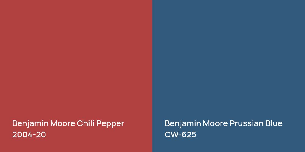 Benjamin Moore Chili Pepper vs. Benjamin Moore Prussian Blue