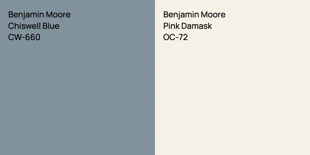 Benjamin Moore Chiswell Blue vs. Benjamin Moore Pink Damask