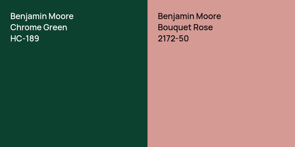 Benjamin Moore Chrome Green vs. Benjamin Moore Bouquet Rose