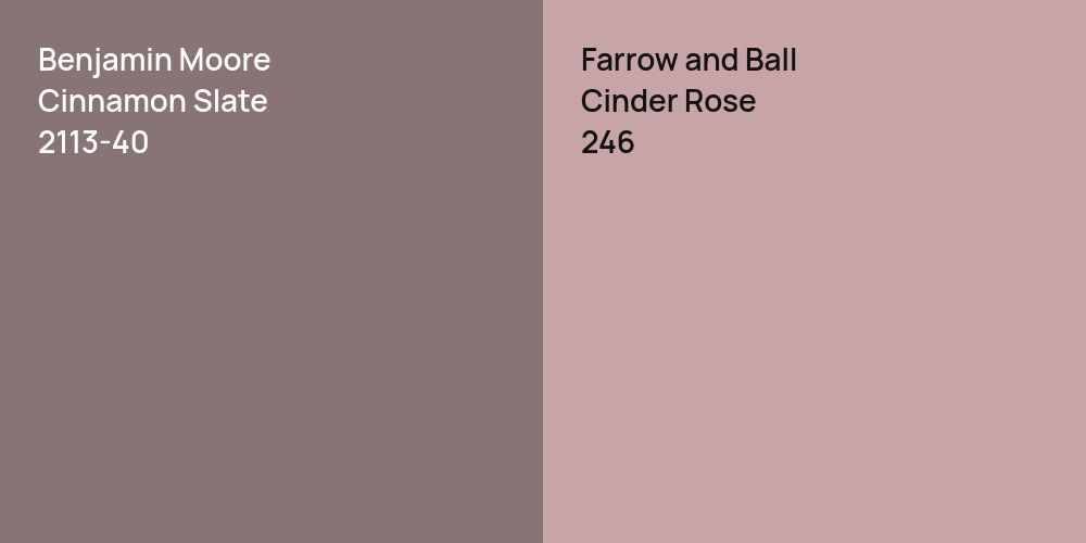 Benjamin Moore Cinnamon Slate vs. Farrow and Ball Cinder Rose