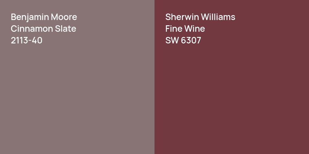 Benjamin Moore Cinnamon Slate vs. Sherwin Williams Fine Wine