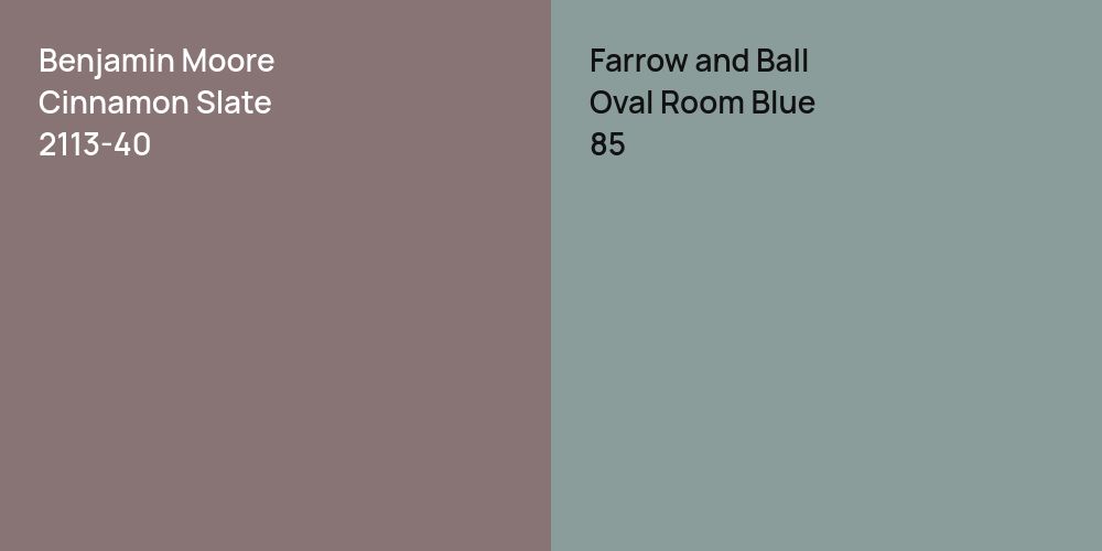 Benjamin Moore Cinnamon Slate vs. Farrow and Ball Oval Room Blue