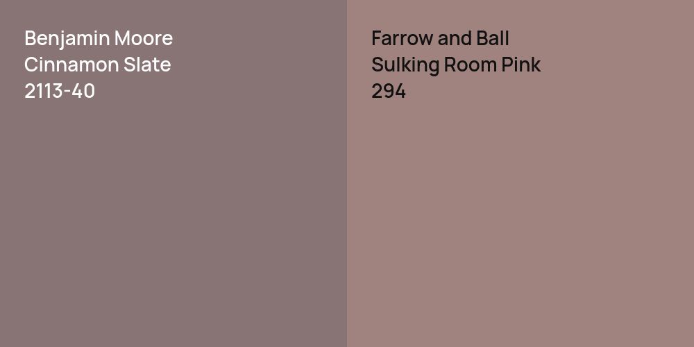 Benjamin Moore Cinnamon Slate vs. Farrow and Ball Sulking Room Pink