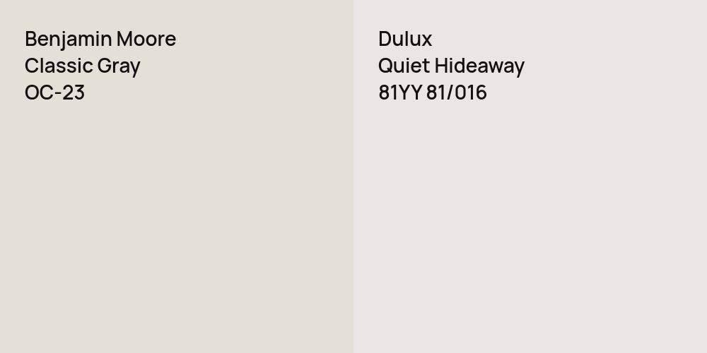 Benjamin Moore Classic Gray vs. Dulux Quiet Hideaway