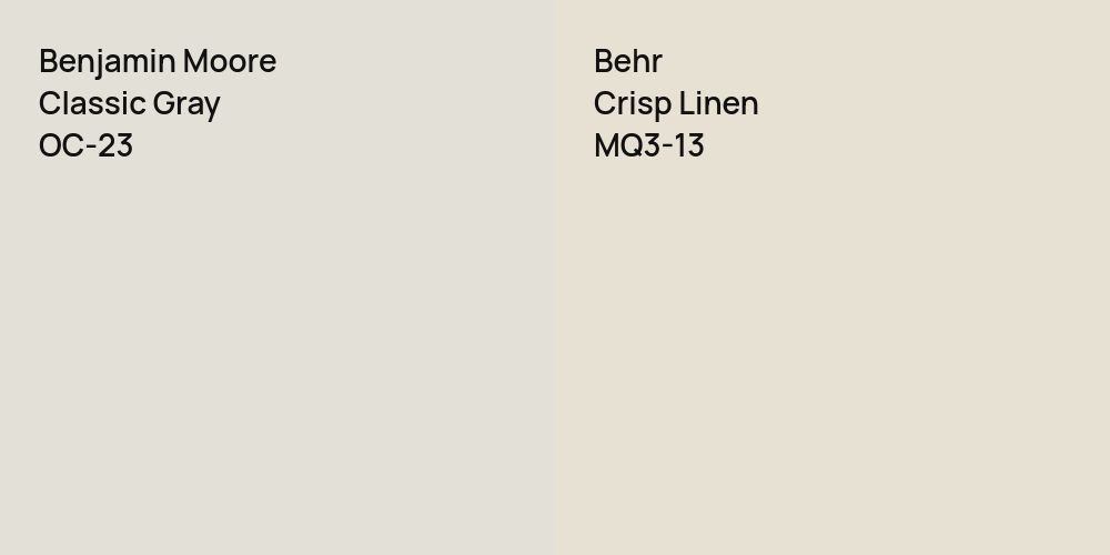 Benjamin Moore Classic Gray vs. Behr Crisp Linen