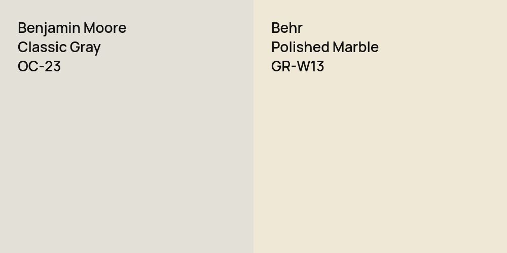 Benjamin Moore Classic Gray vs. Behr Polished Marble