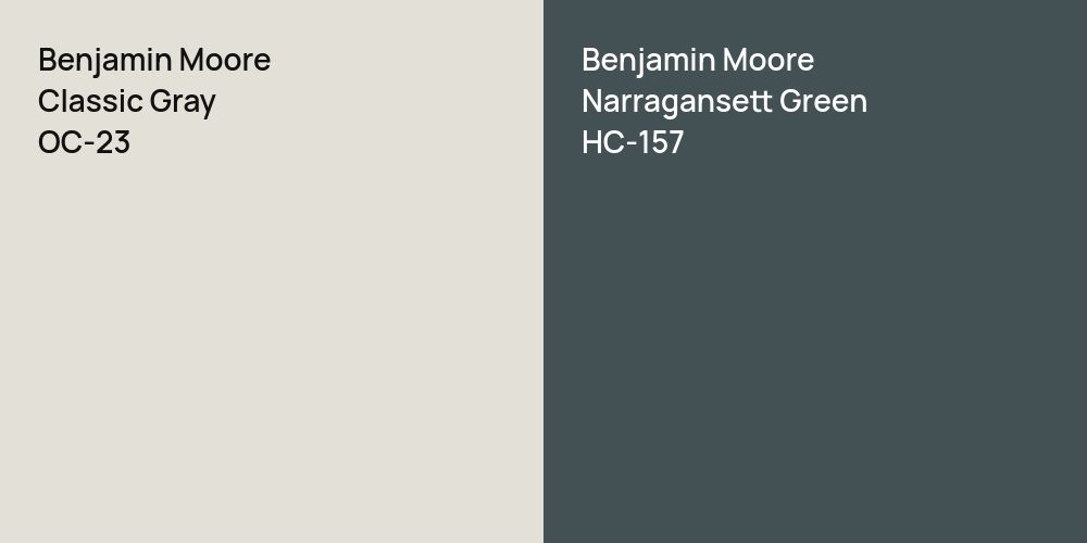 Benjamin Moore Classic Gray vs. Benjamin Moore Narragansett Green