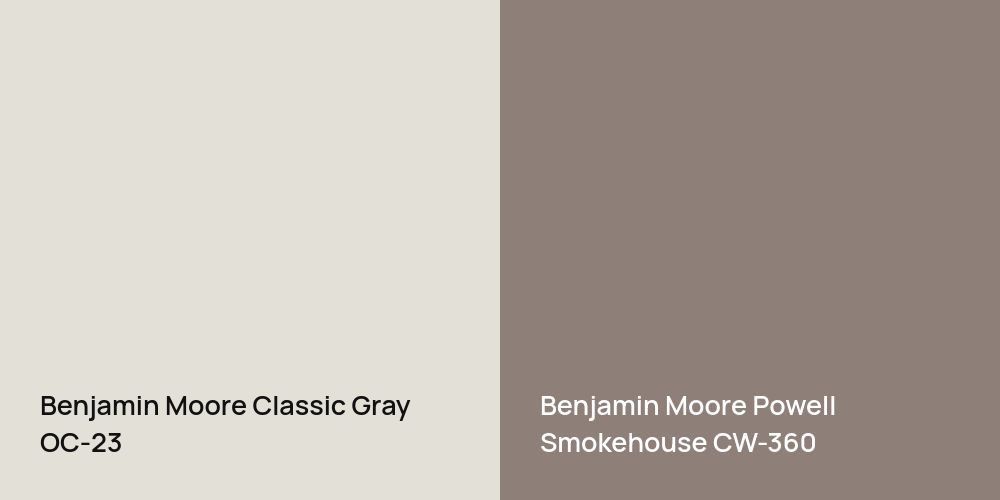 Benjamin Moore Classic Gray vs. Benjamin Moore Powell Smokehouse