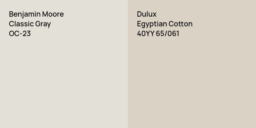 Benjamin Moore Classic Gray vs. Dulux Egyptian Cotton