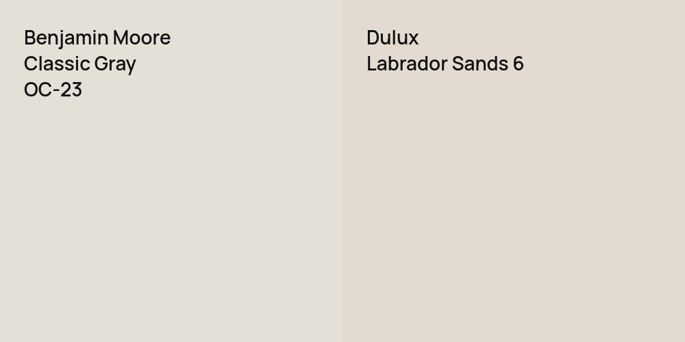 Benjamin Moore Classic Gray vs. Dulux Labrador Sands 6