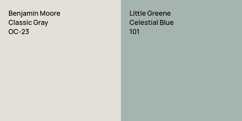 Benjamin Moore Classic Gray vs. Little Greene Celestial Blue