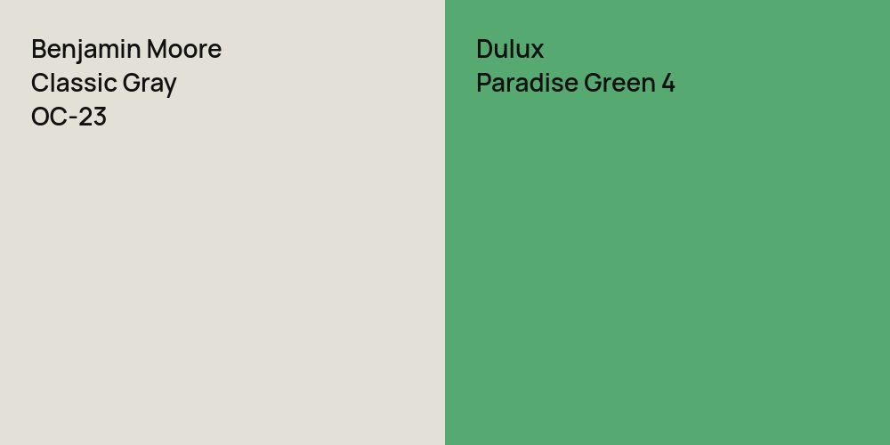 Benjamin Moore Classic Gray vs. Dulux Paradise Green 4