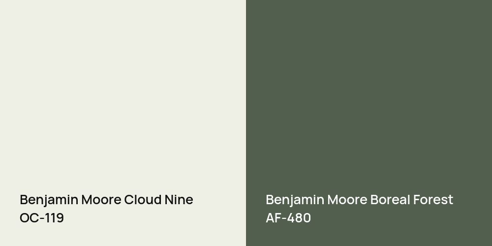 Benjamin Moore Cloud Nine vs. Benjamin Moore Boreal Forest