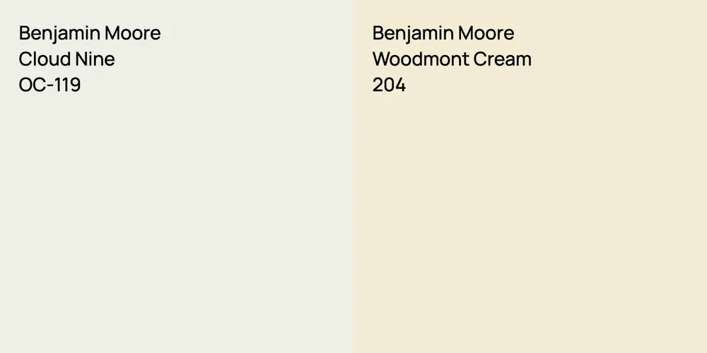 Benjamin Moore Cloud Nine vs. Benjamin Moore Woodmont Cream