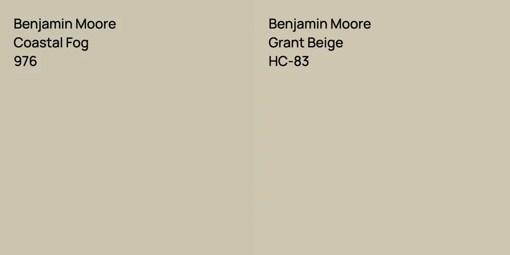 Benjamin Moore Coastal Fog vs. Benjamin Moore Grant Beige