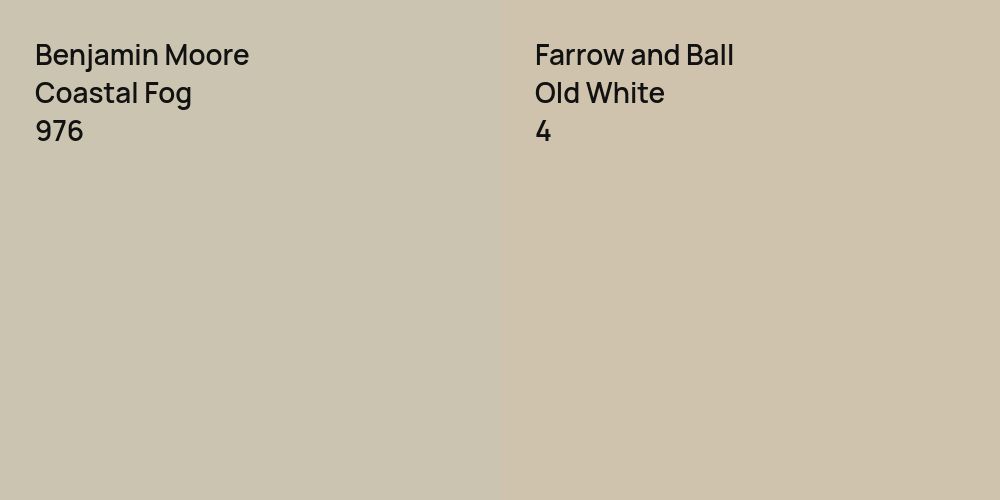 Benjamin Moore Coastal Fog vs. Farrow and Ball Old White