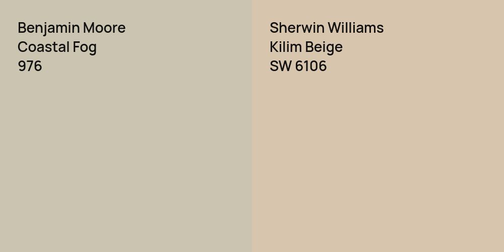 Benjamin Moore Coastal Fog vs. Sherwin Williams Kilim Beige