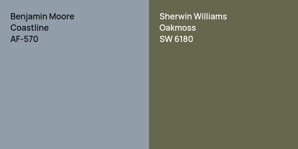 Benjamin Moore Coastline vs. Sherwin Williams Oakmoss