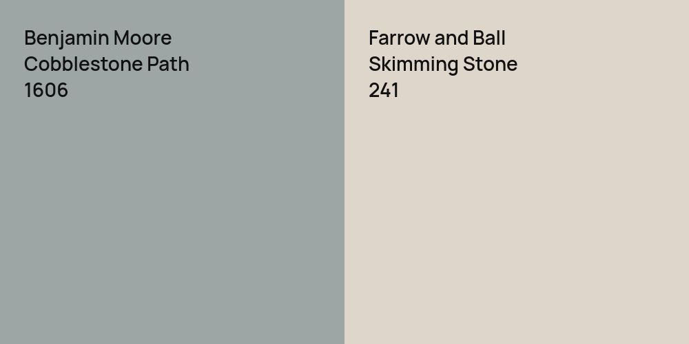 Benjamin Moore Cobblestone Path vs. Farrow and Ball Skimming Stone