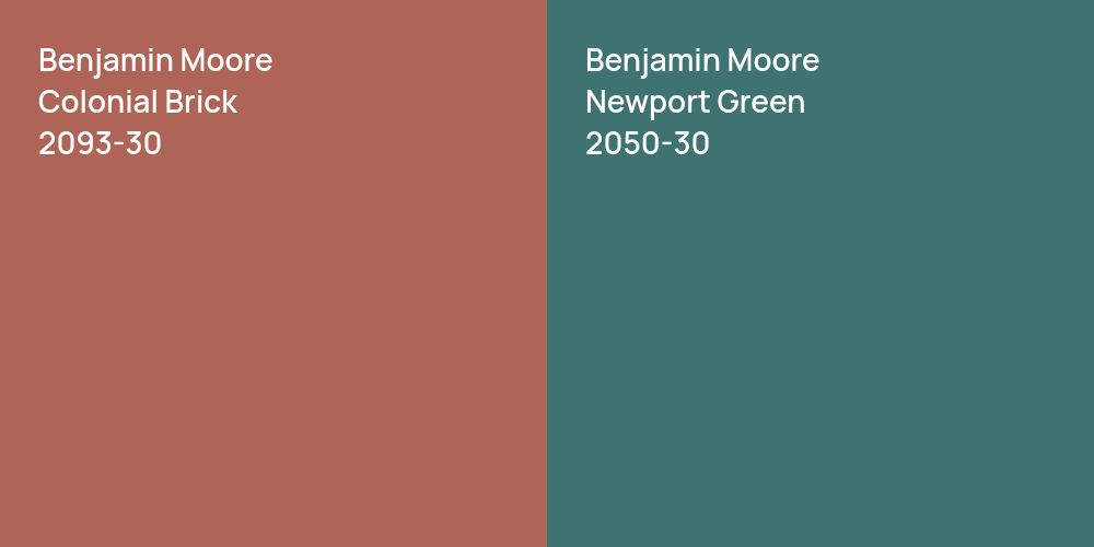 Benjamin Moore Colonial Brick vs. Benjamin Moore Newport Green