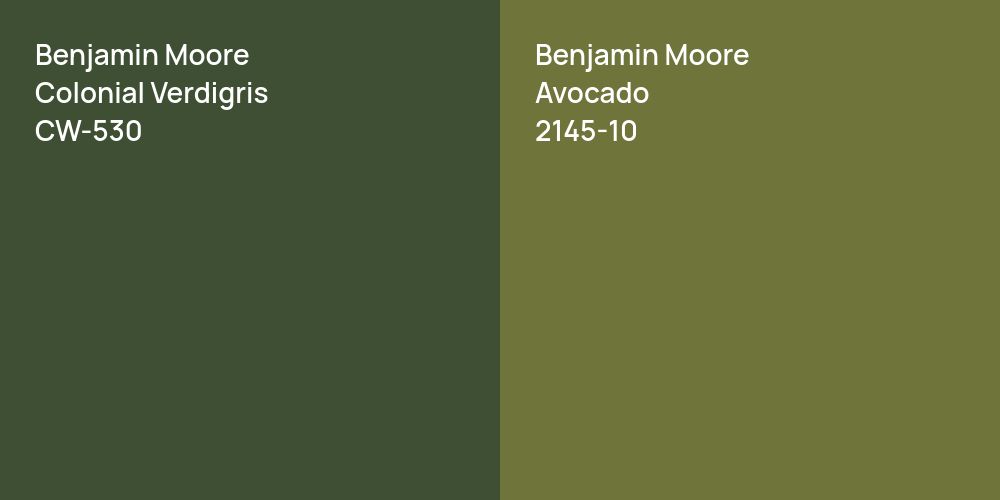 Benjamin Moore Colonial Verdigris vs. Benjamin Moore Avocado