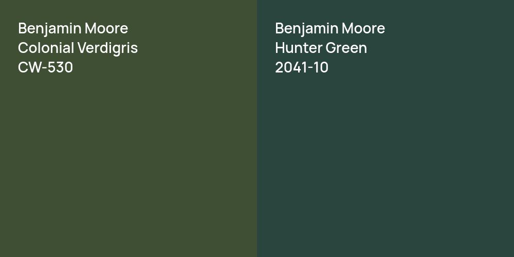 Benjamin Moore Colonial Verdigris vs. Benjamin Moore Hunter Green