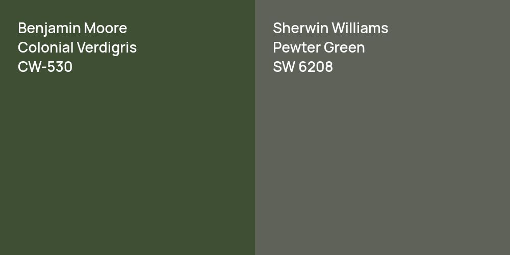 Benjamin Moore Colonial Verdigris vs. Sherwin Williams Pewter Green