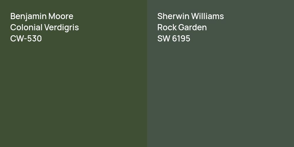 Benjamin Moore Colonial Verdigris vs. Sherwin Williams Rock Garden