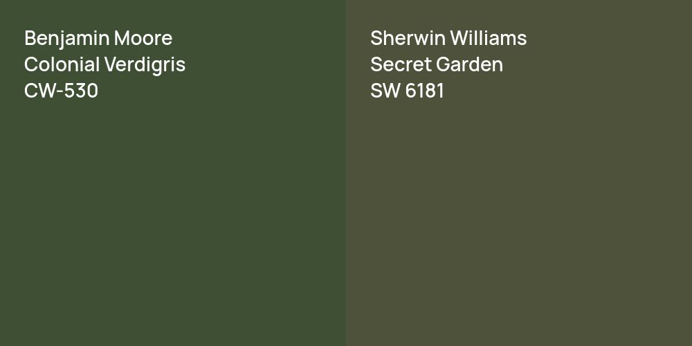 Benjamin Moore Colonial Verdigris vs. Sherwin Williams Secret Garden